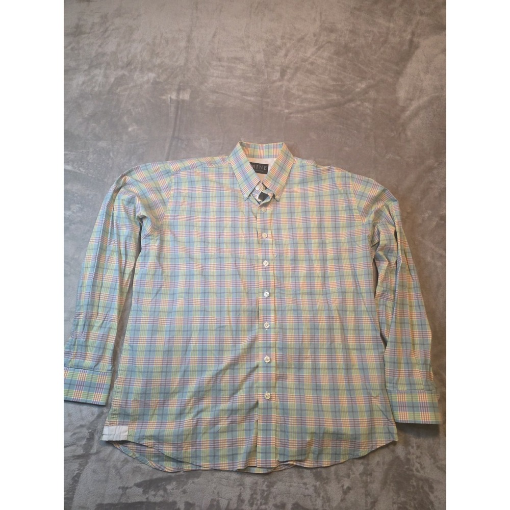 Mine Men's Button Up Shirt Large Multicolor Madras Plaid 100% Cotton